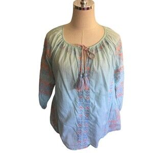 Vineyard Vines Top Women's Size Small Light Blue Pink Geometric Cotton